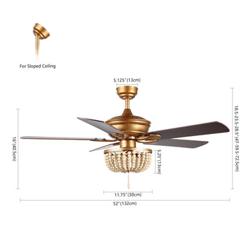 Erin 52" Rustic Farmhouse Iron/Wood Bead Mobile-App/Remote-Controlled LED Ceiling Fan - JONATHAN Y